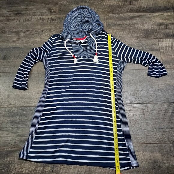 Beach Break Nautical Size S Navy and white Cabana Swim cover-up Hooded - Picture 5 of 10